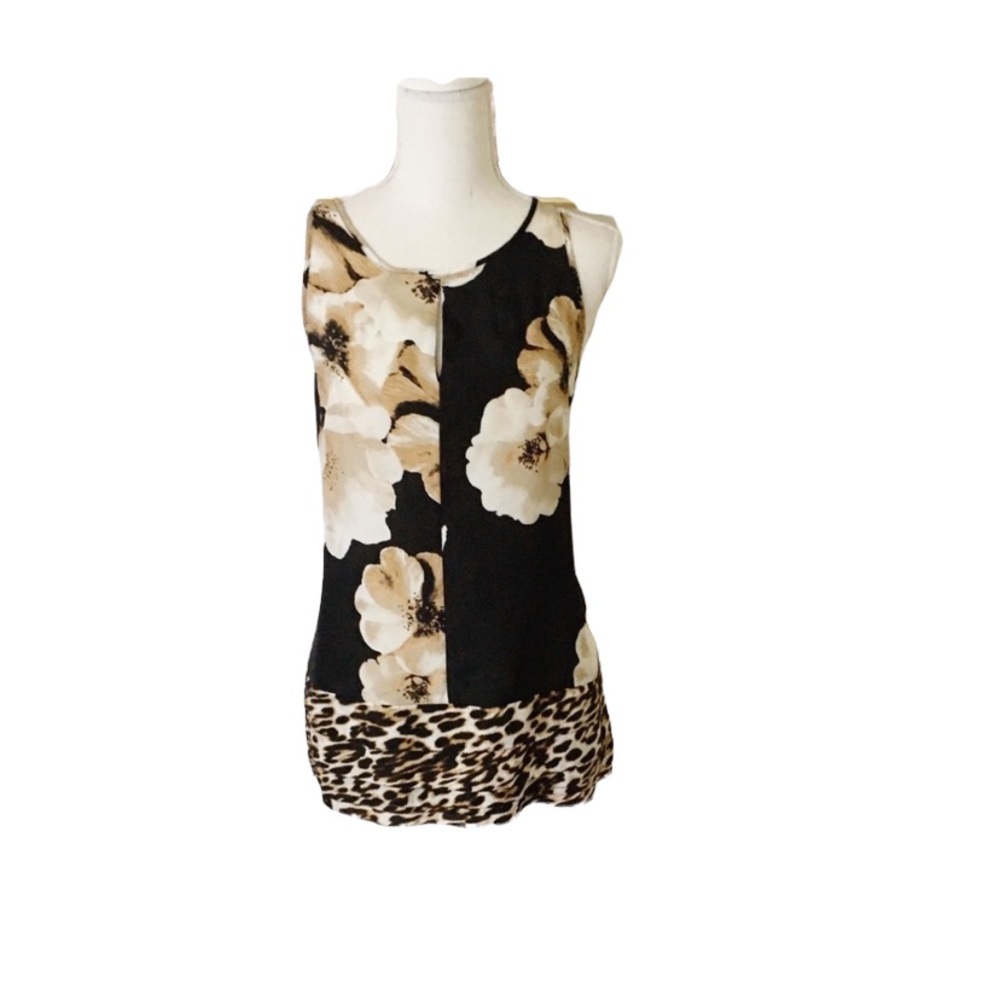 New York & Company Black Beige Sleeveless Blouse Size Large